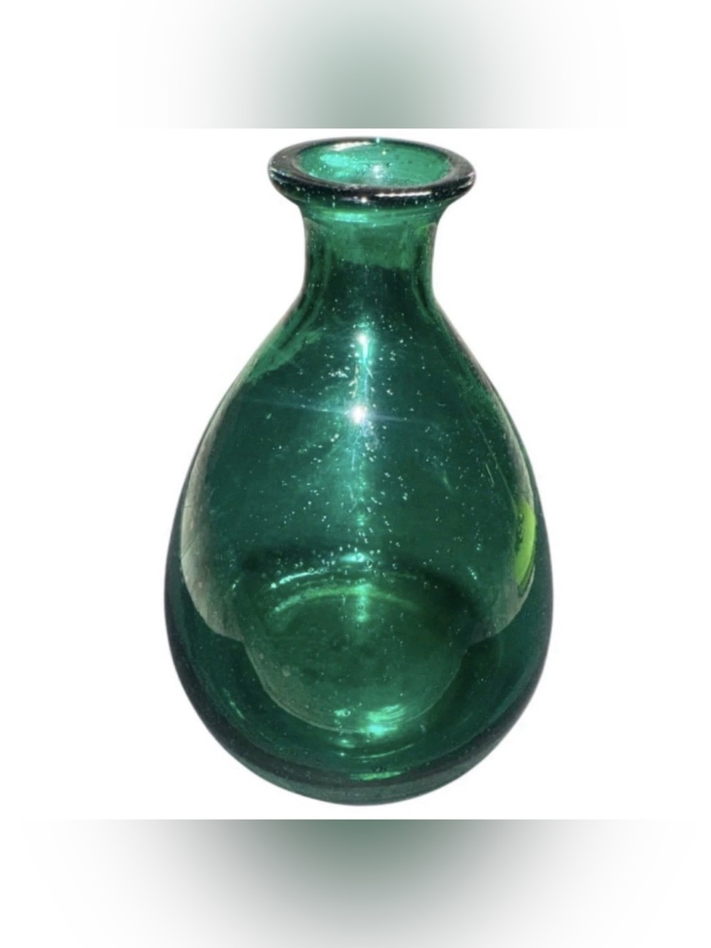 Brilliant Green Bubbles Blown Glass Vase Unmarked Very Good Condition